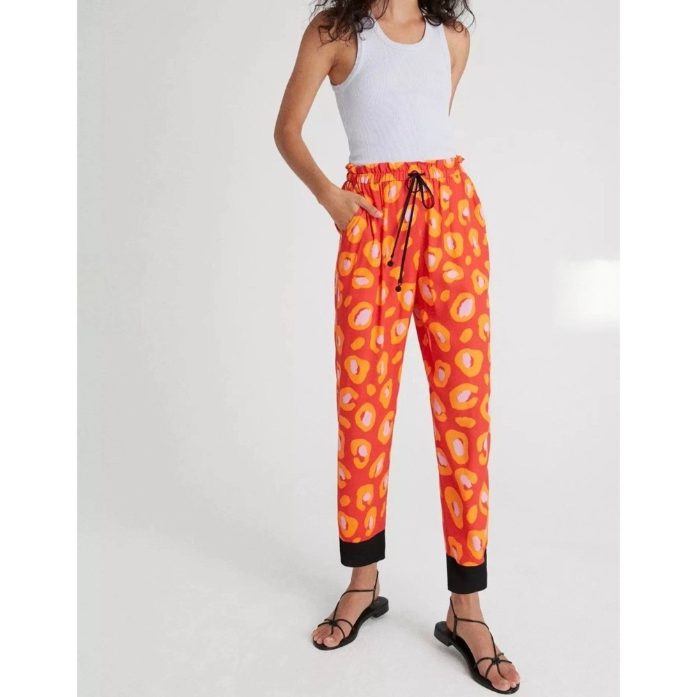 FARM Rio for Anthropologie Red Leopard Print Relaxed Tapered Pants Womens Large